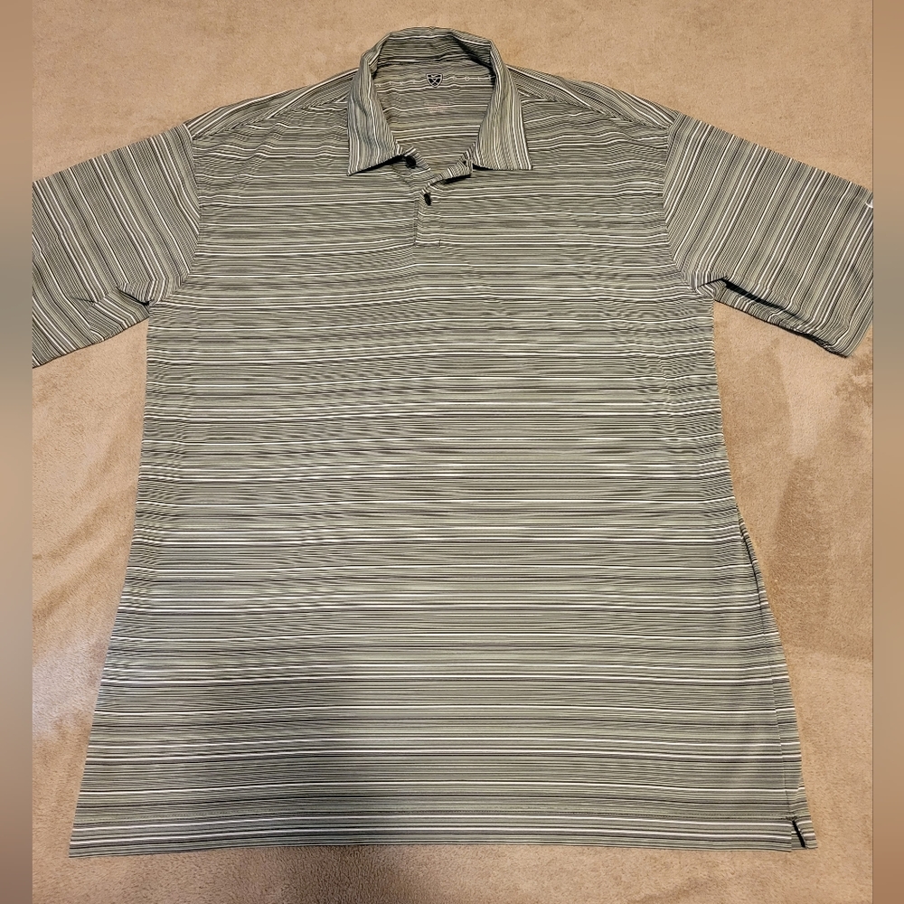 Nike Fit-Dry Golf Shirt Green with black and White stripes men's Large